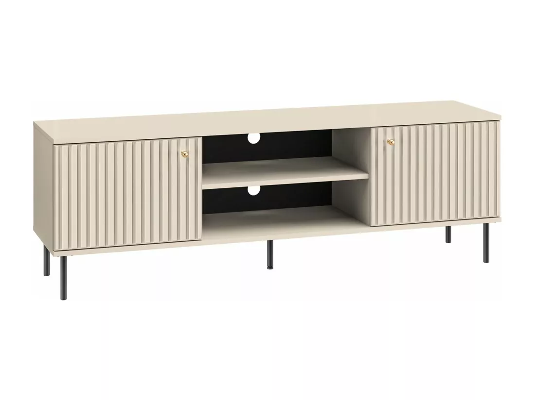 Meuble TV - 2 portes avec lamelles - 160 cm - beige - CALETTO
