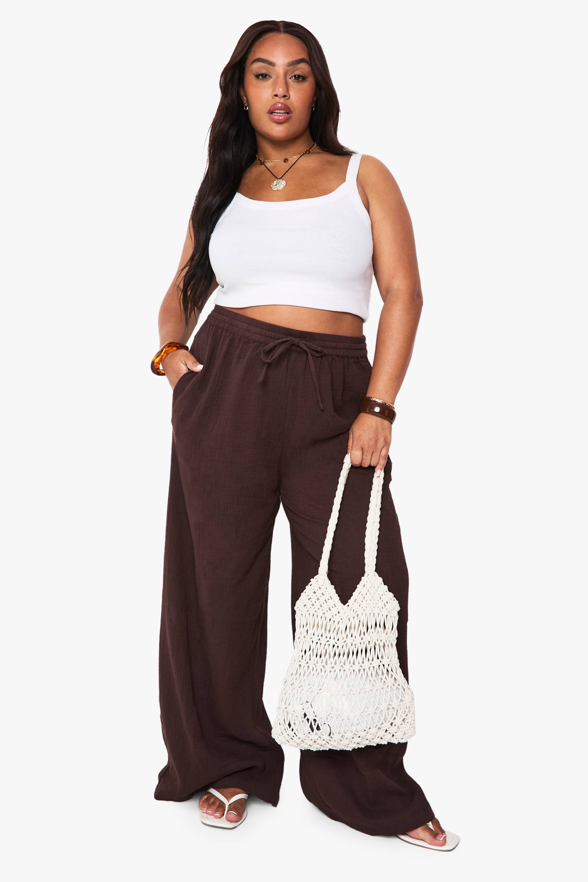 boohoo Pantalon Large Texturé Froissé Grande Taille