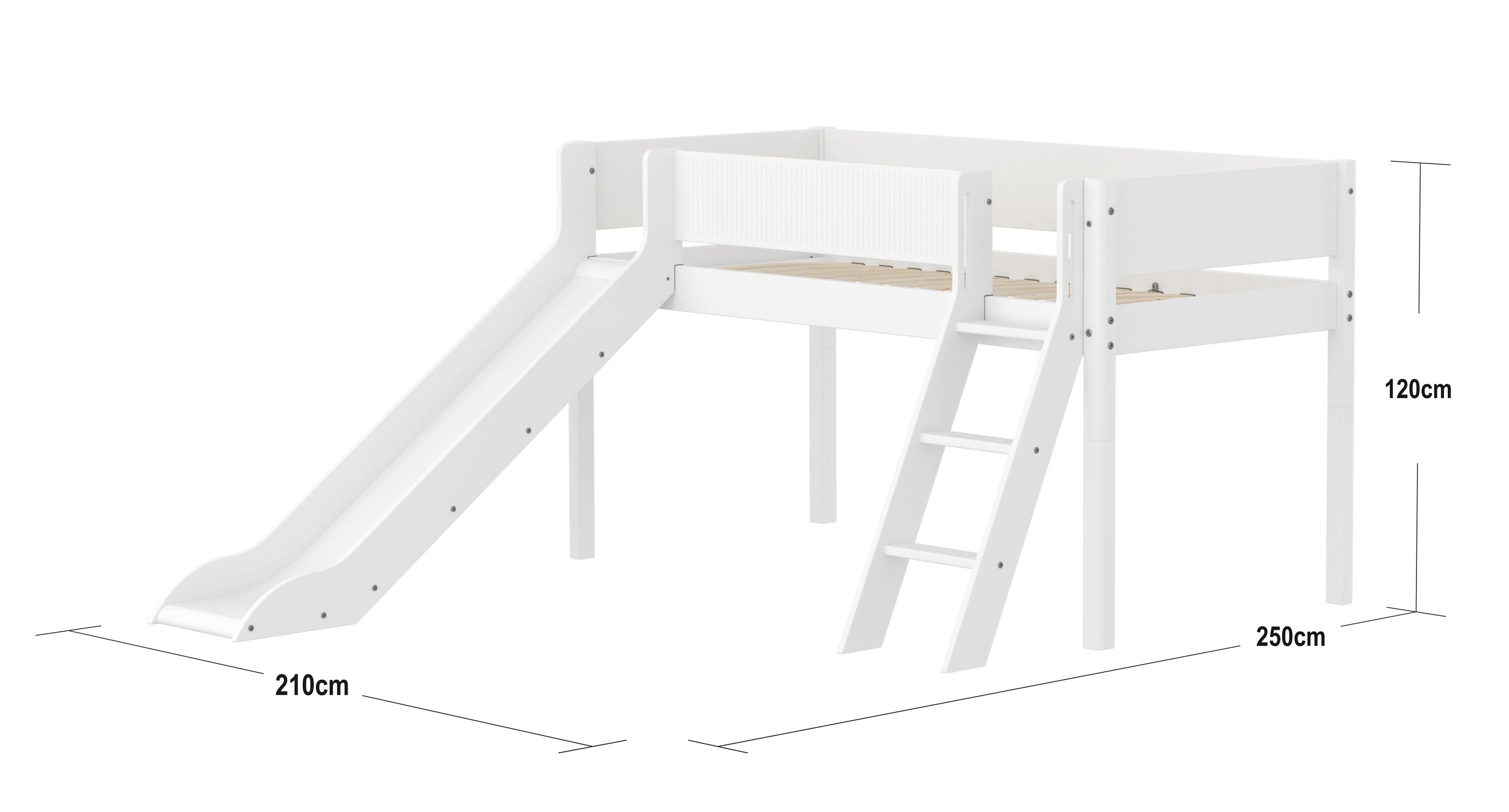 Flexa WHITE Halbhochbett - Weiss / B: 250.0 cm x T: 210.0 cm x H: 120.0 cm