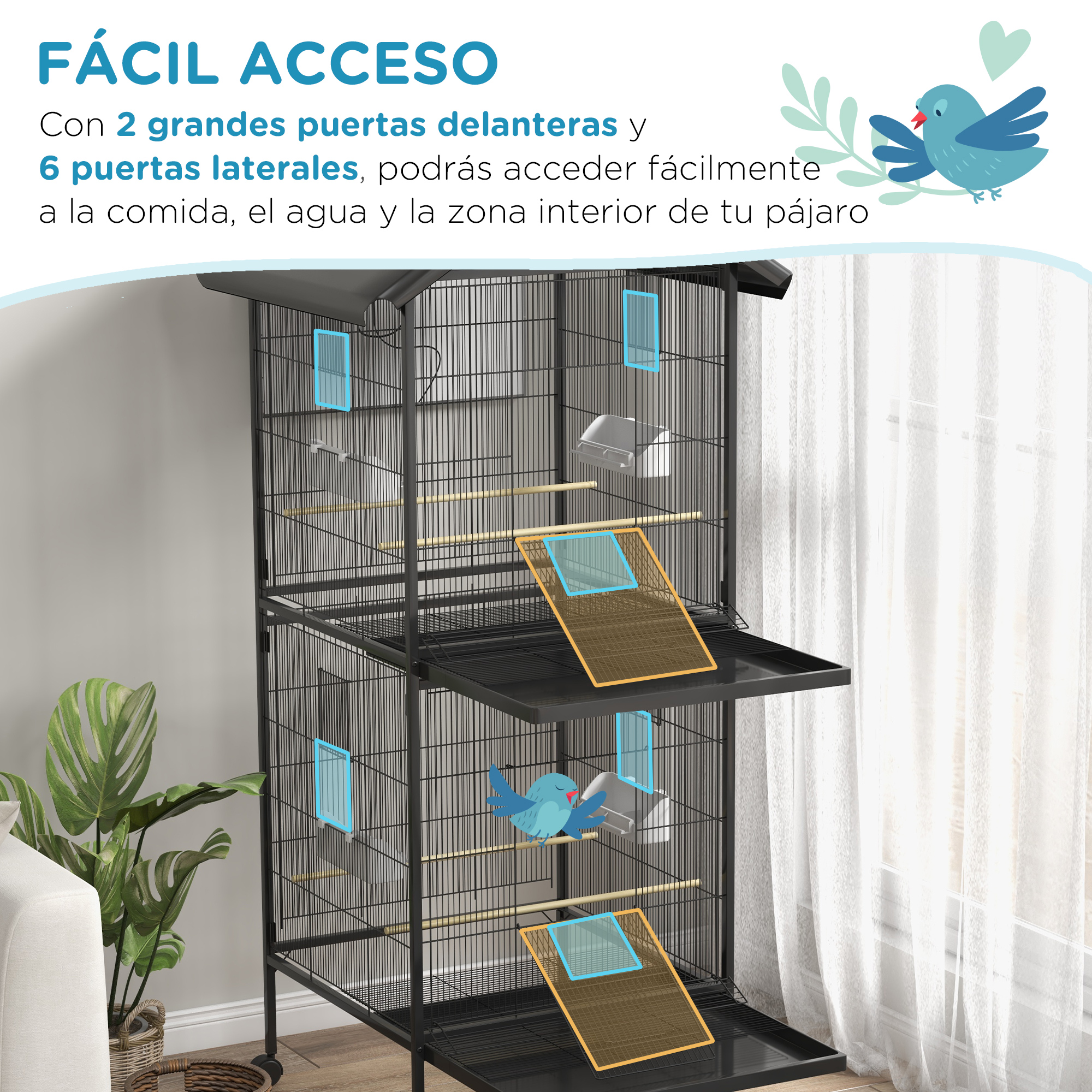 Gaiola preta para pássaros PawHut
