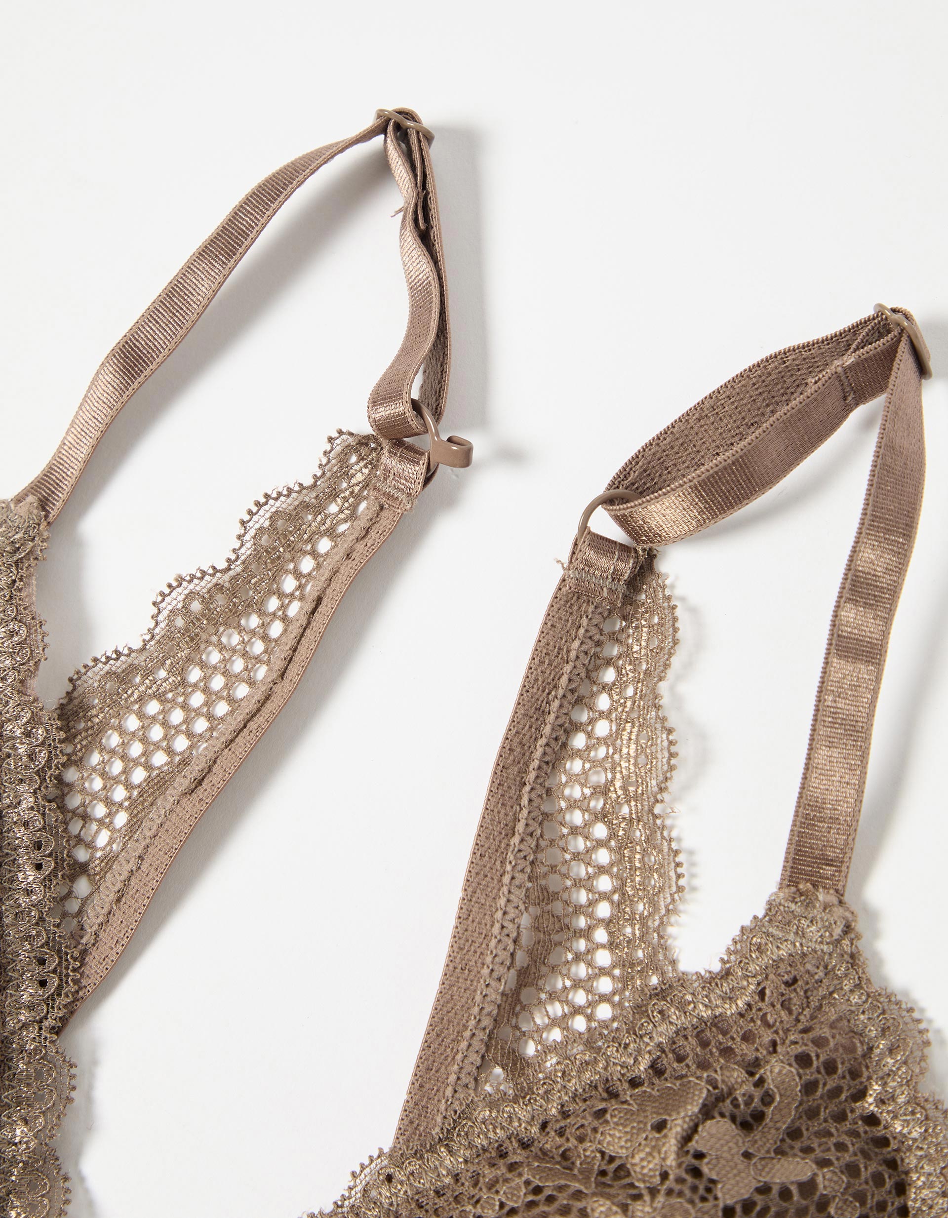 Bralette de Renda com Alças Versáteis, Mulher, Bege Escuro