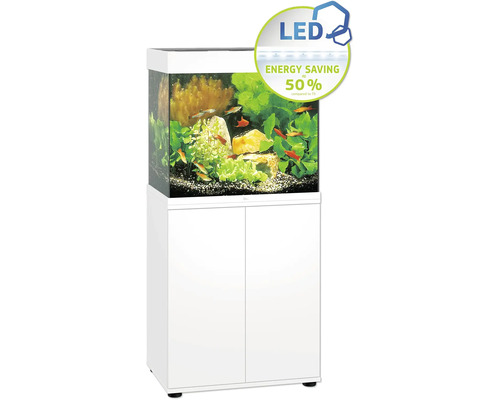 JUWEL Lido 120 SBX aquariumcombinatie met LED-verlichting, verwarming, filter en witte kast inclusief starterset met omgekeerde osmose-installatie, Easy Life verzorgingsset, tropische voeding, grind, Deponit Mix, digitale thermometer, grindzuiger, pl