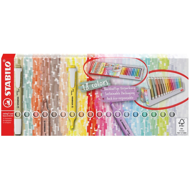 Stabilo Leuchtstifte Swing Cool NatureColors, 18er Tischset, assortiert