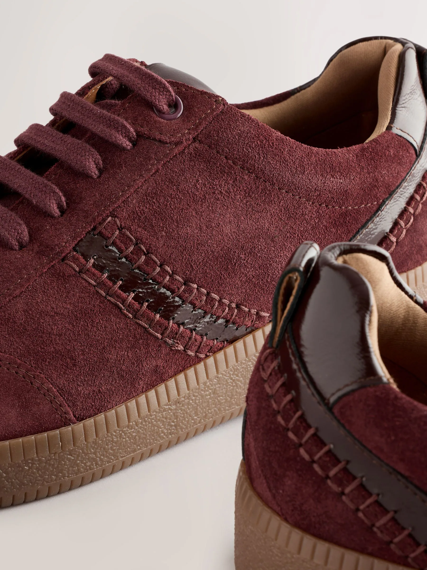 Bordeauxrood - Forever Comfort® leren vetersneakers met dikke zool