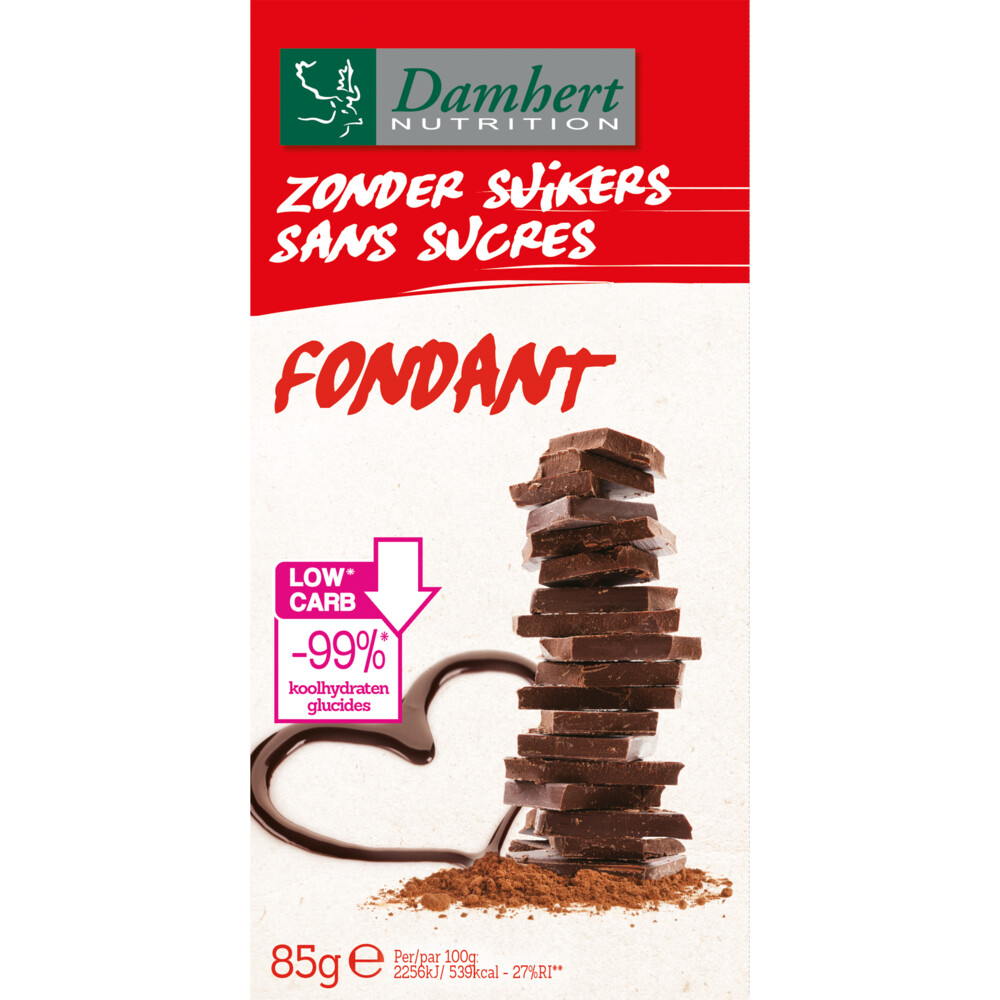 3x Damhert Chocoladetablet Fondant Zonder Suikers85 gr