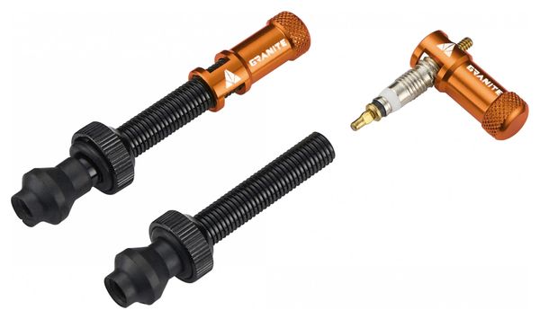 Paire de Valves Tubeless Granite Design Juicy Nipple 80 mm avec Bouchons Démonte-Obus Orange