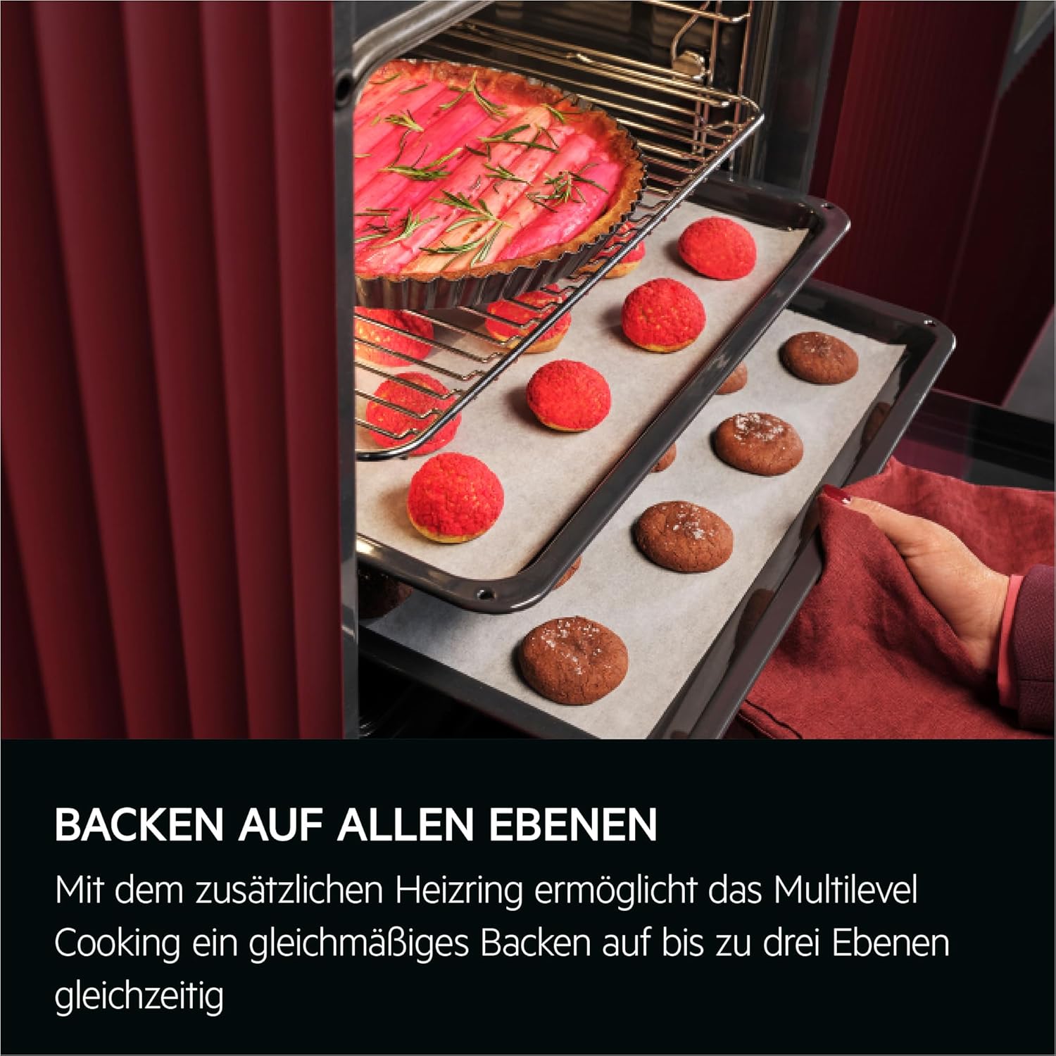 AEG Einbaubackofen, Serie 5 Ringheißluft: Gleichmäßige Garergebnisse auf 3 Ebenen, Pyrolyse Selbstreinigung, 45 Automatikprogramme, LED-Touchdisplay, Schnellaufheizung, Edelstahl, OU5PB40WSM