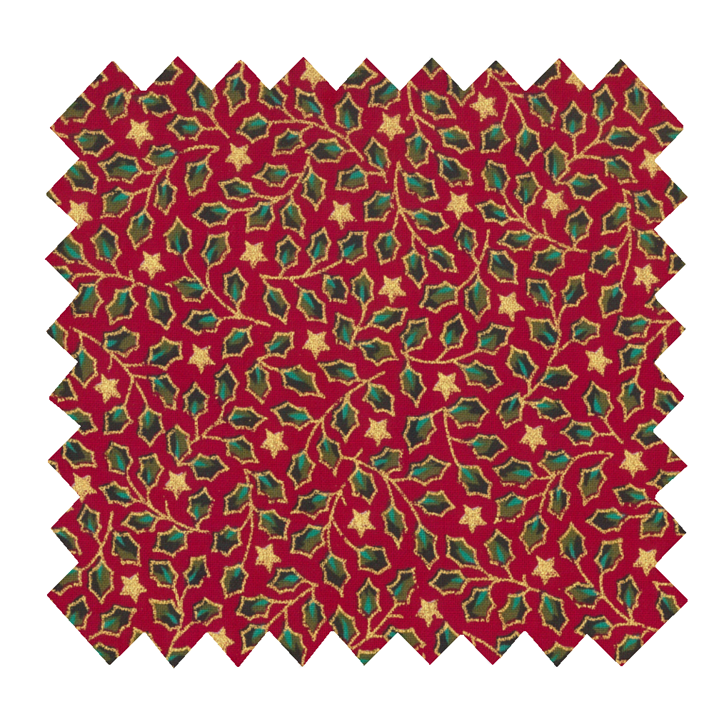 Tissu Coton Au Mètre Houx Rouge Doré Ex1108