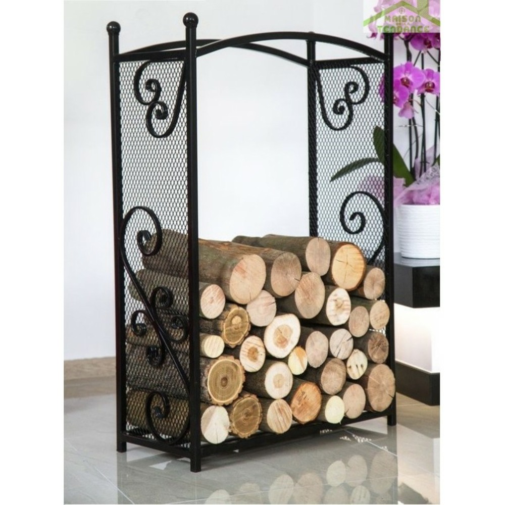 Porte bûches rectangulaire en acier noir 