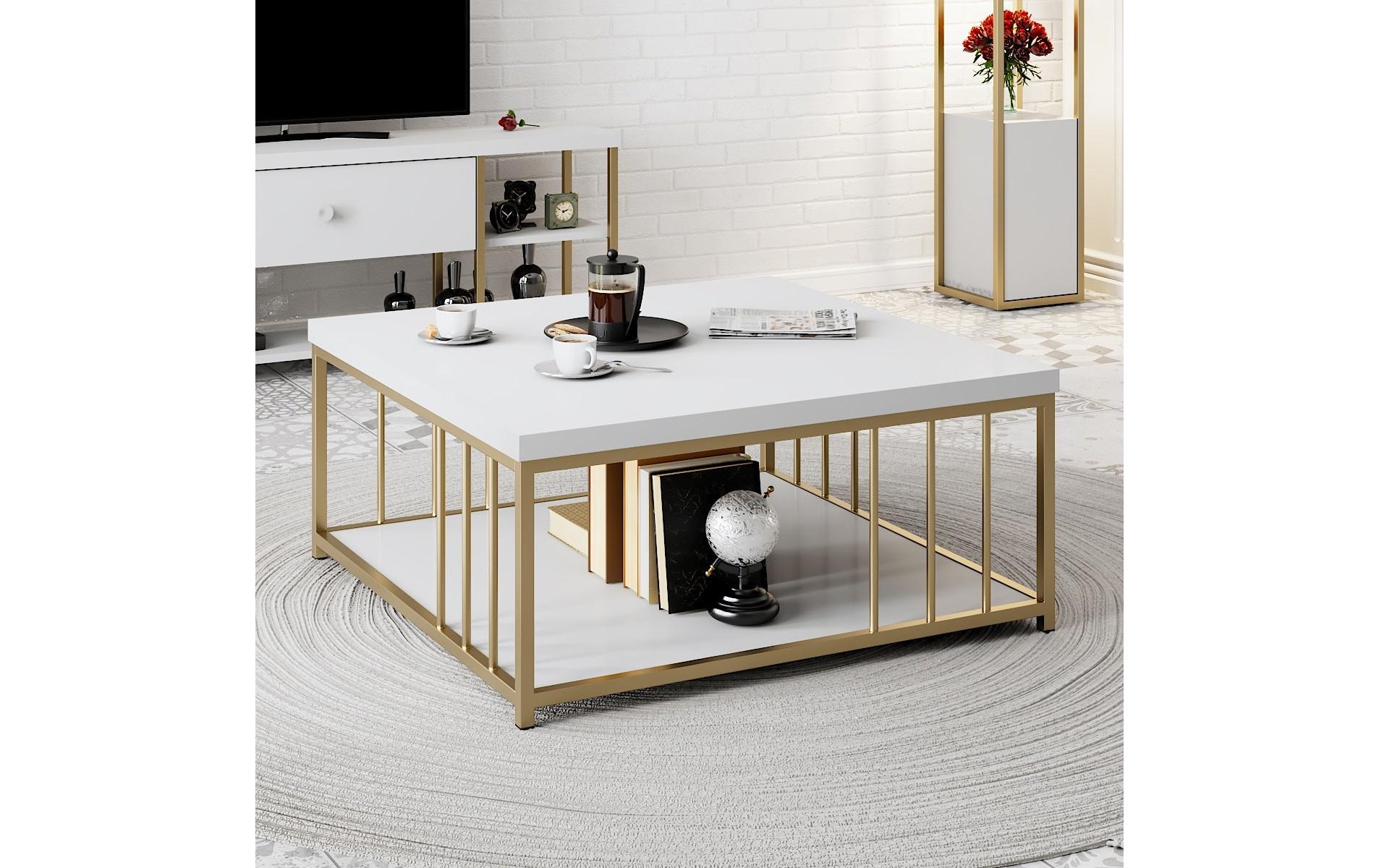 WOODY FASHION Beistelltisch »Zenn 90 x 39 x 40 cm, Gold/Weiss«