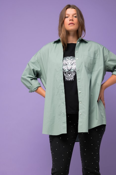 Hemdbluse, oversized, Rückenprint, Hemdkragen, Langarm
