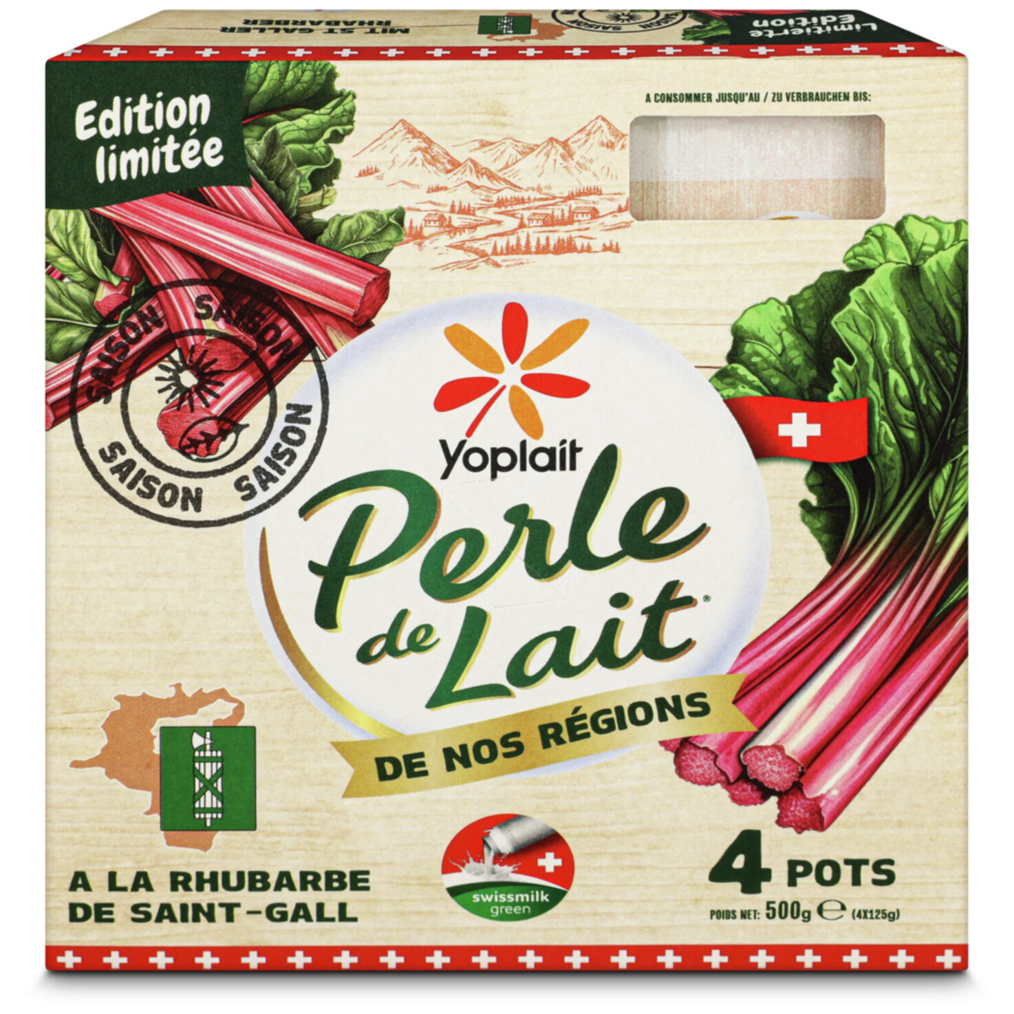 Yoplait Perle de Lait Joghurt Rhabarber 4x125g