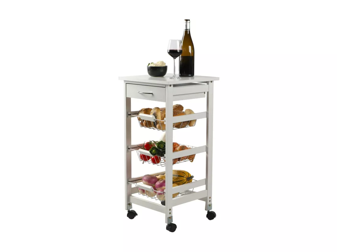 Desserte de rangement blanche sur roulettes – 3 panières, dimensions 37x37x76 cm – Collection ROLLYX