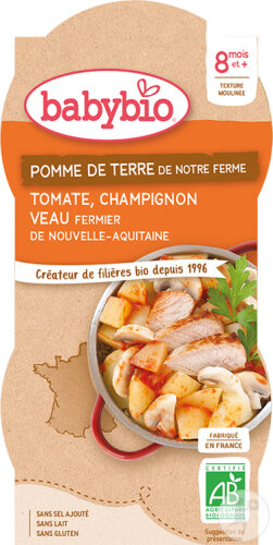 Babybio Pomme De Terre De Notre Ferme Tomate Champignon Veau Fermier Bébés 8+ Mois 2x200g