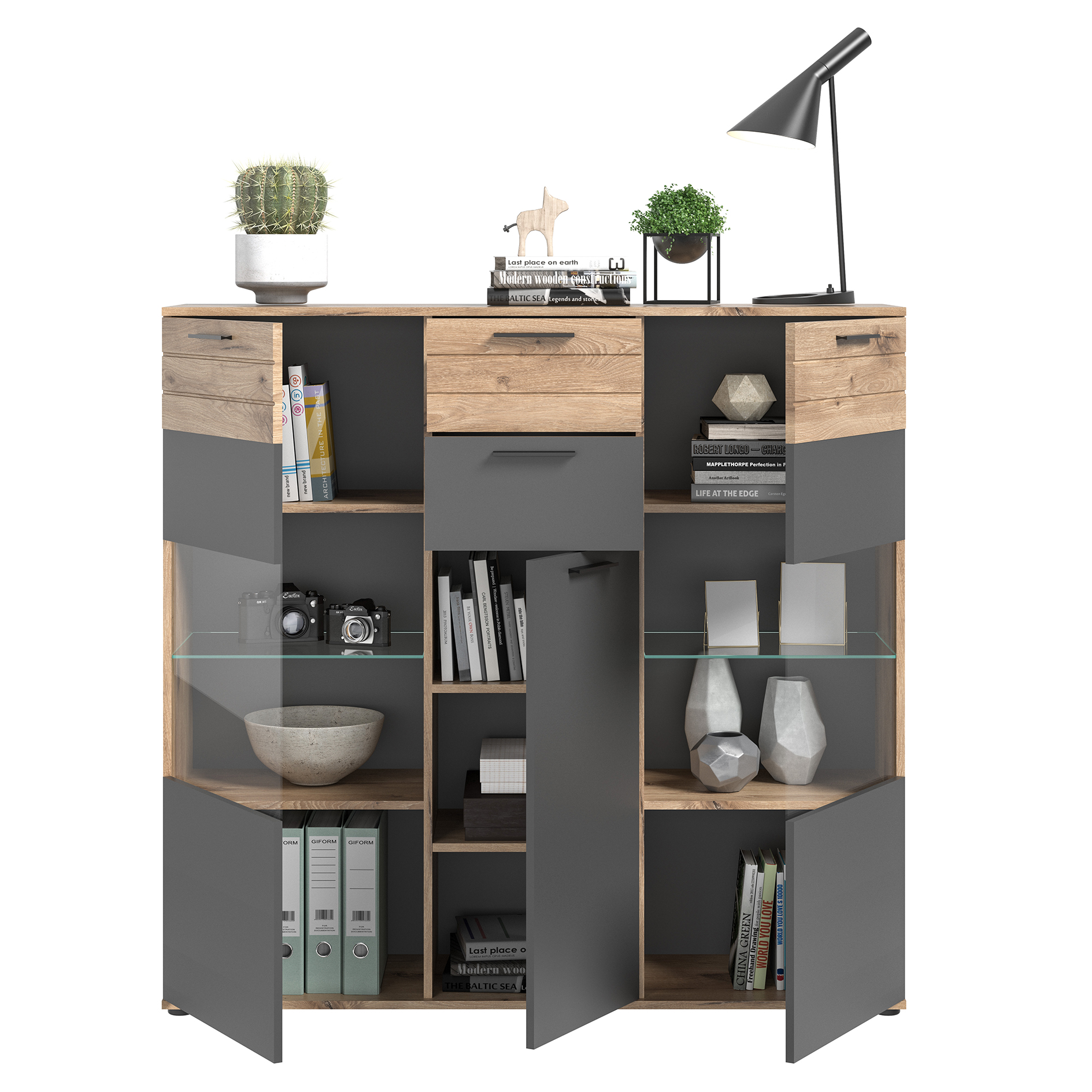 Highboard MASON - Nox Oak - Basalt grau - 140 cm