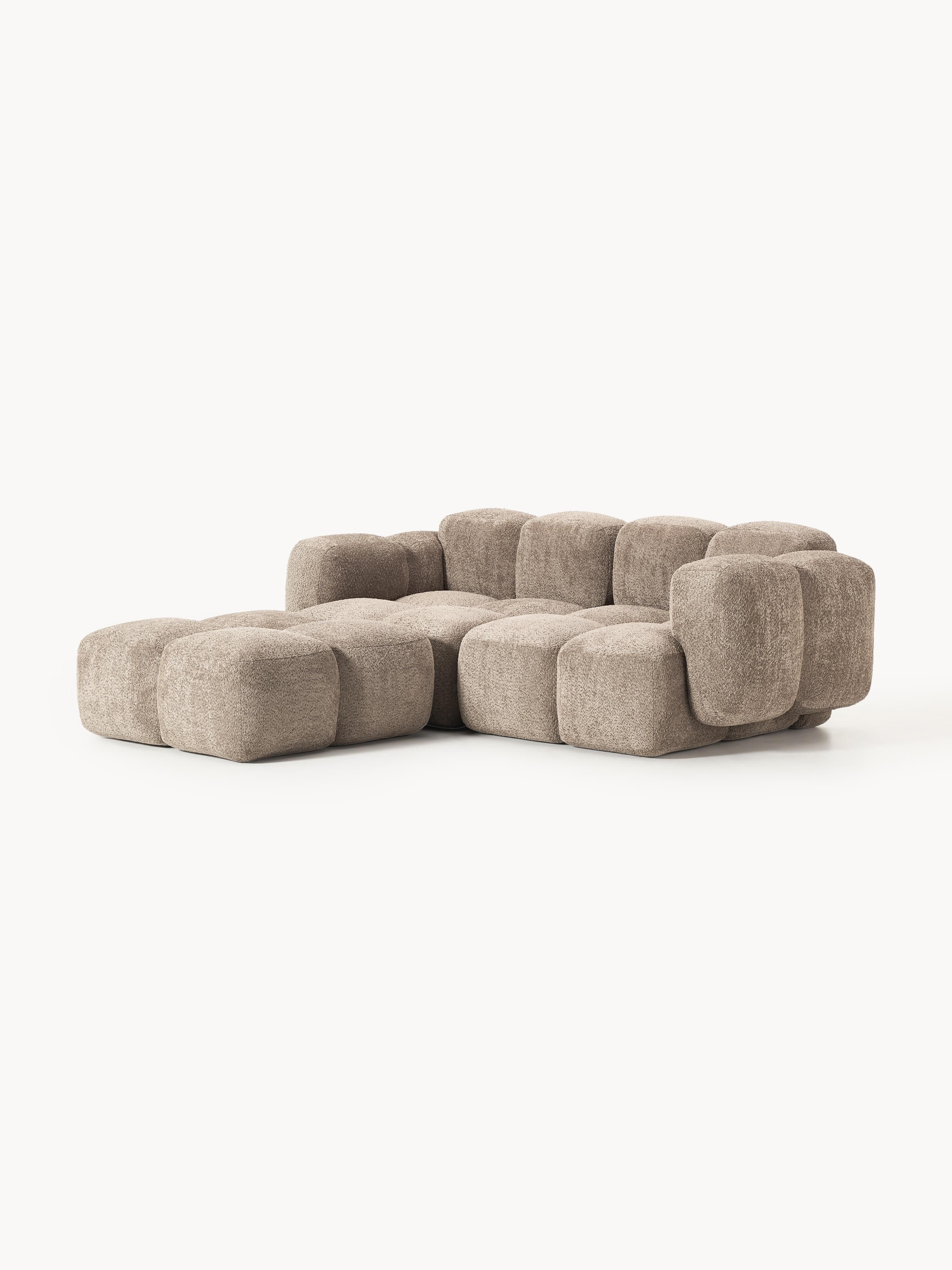 Modulaire bank Tayla (3-zits) van teddy bouclé met poef (links/rechts)