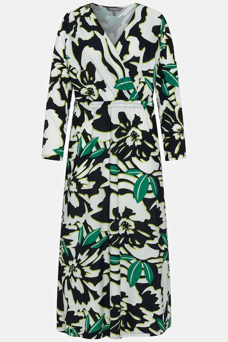 Jerseykleid, Wickeloptik, V-Ausschnitt, Langarm