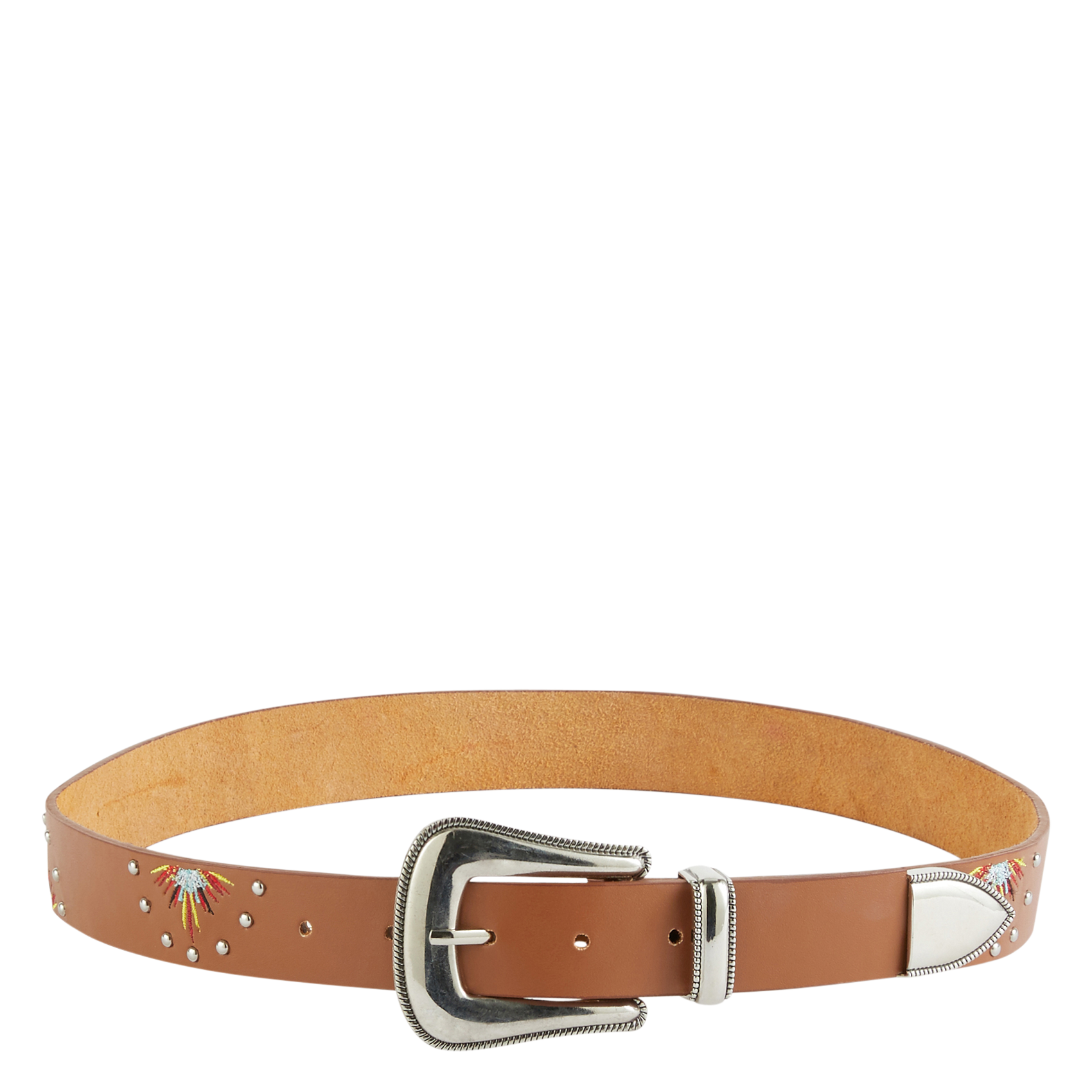 HATEYA - Ceinture brodée en cuir| Marron