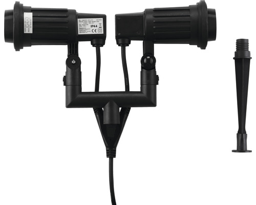 Buitenspot, 2-lichts, met grondpen en 1,5 m kabel, zwart