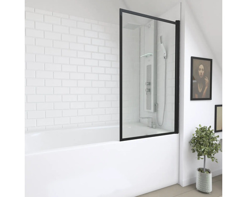 Badscherm, 1-delig, Aurlane Dark Edge, 75 x 130 cm, helder glas, profielkleur zwart, FAC602