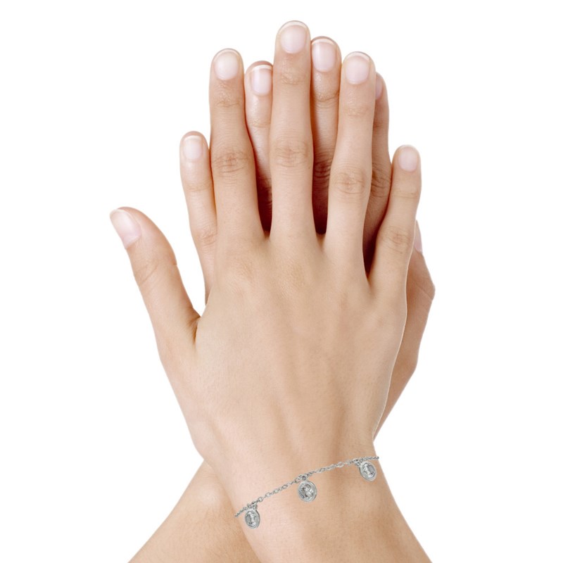 Bracelet Argent Rhodié Breloques Strass Rond