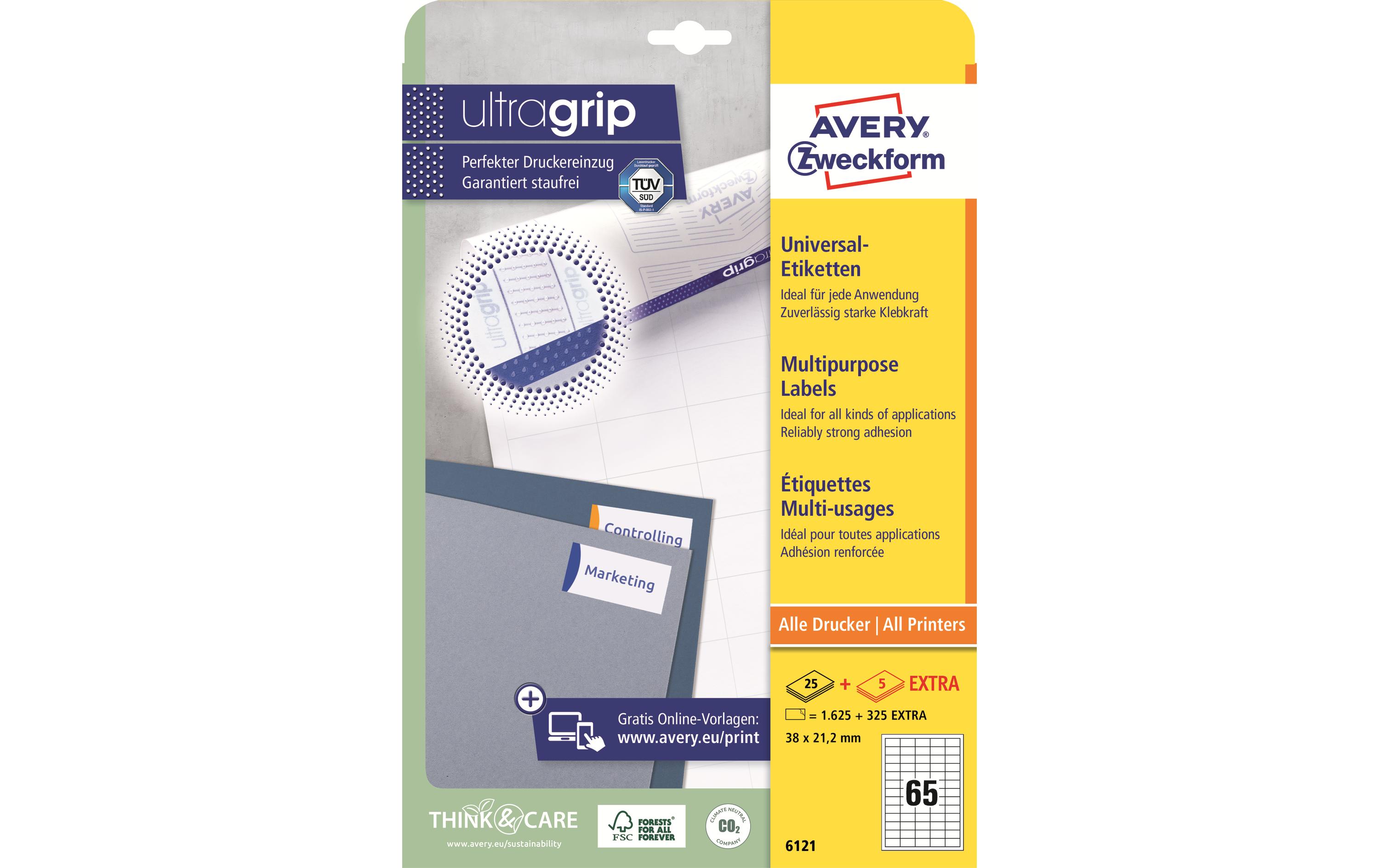Universal-Etiketten 6121 38 x 21.2 mm, 30 BlattWeisse Aufkleber, permanent haftend