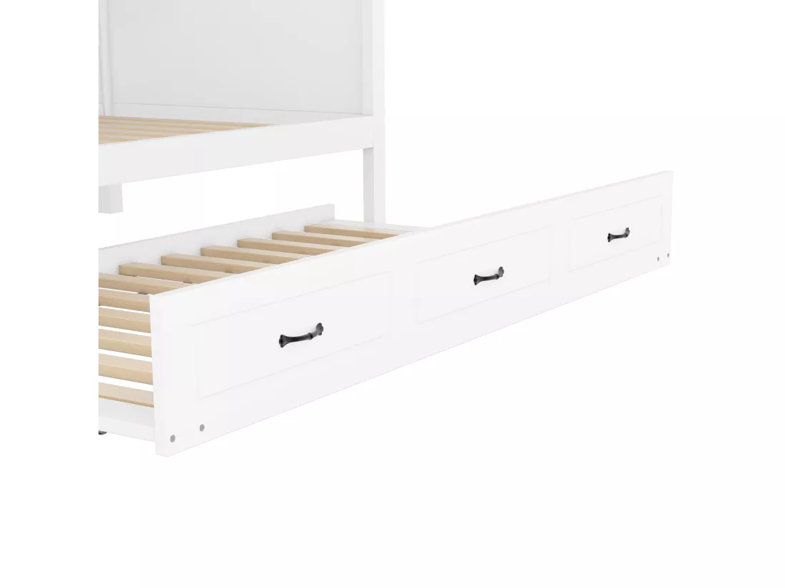 Lit banquette 90x200cm avec LED et prises - avec un lit gigogne 90x190cm - Blanc