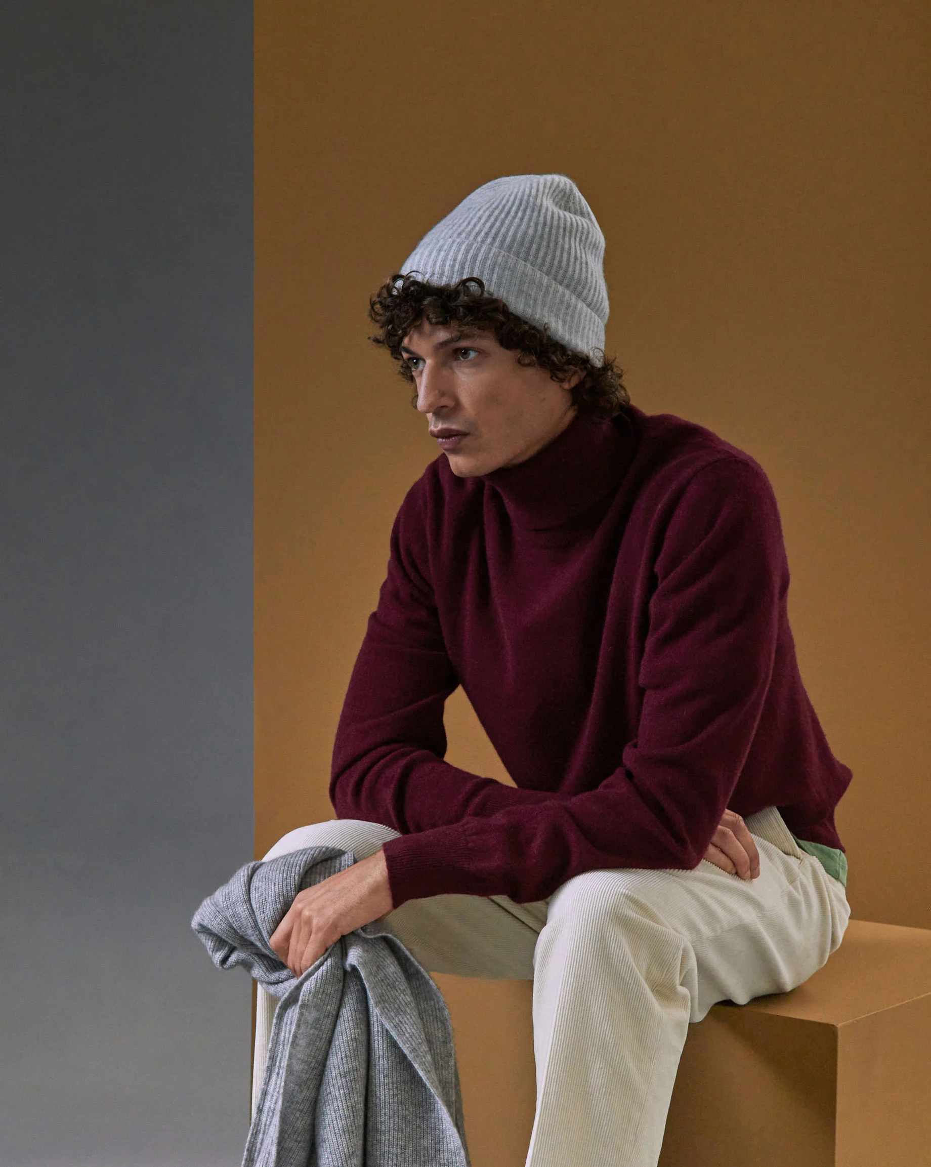 Pull homme col roulé en cachemire 2 fils | Rouge