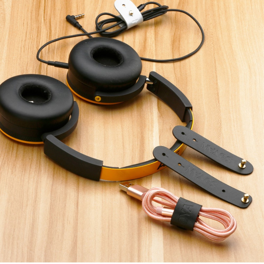 (3-tlg. Set) Leder Kabel Organizer Kabelbinder - Schwarz