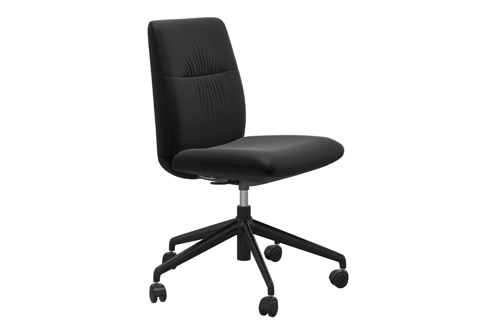 Mint kontorstol Lav stol i hud Paloma Black uten arm og med matt sort understell\n