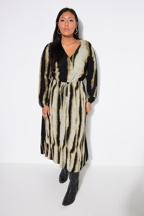 Maxikleid, A-Line, Batik-Streifen, Wrap-Optik
