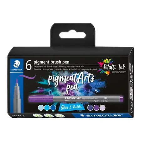 STAEDTLER® pigment brush pen 371 Set Blues & Violets, 6-teilig