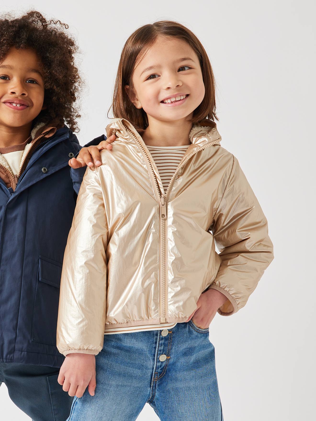 Parka verde com capuz para meninas, jaqueta acolchoada brilhante e forro de sherpa 3 em 1