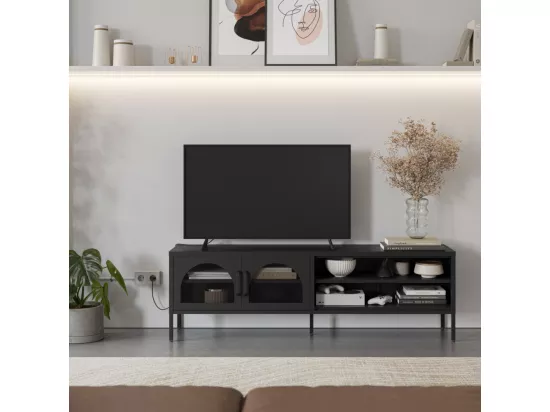 Zio - Meuble TV 2 portes en métal L160cm - Noir