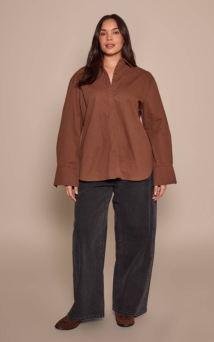 Chocolat Chemise Grande Taille En Coton À Poignets Oversize