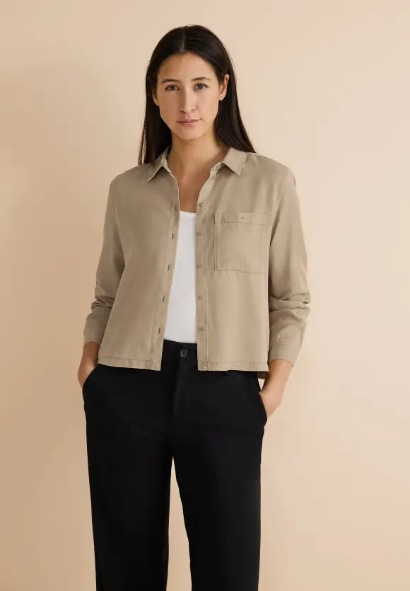 Hemdbluse in washed Look - cool ivory