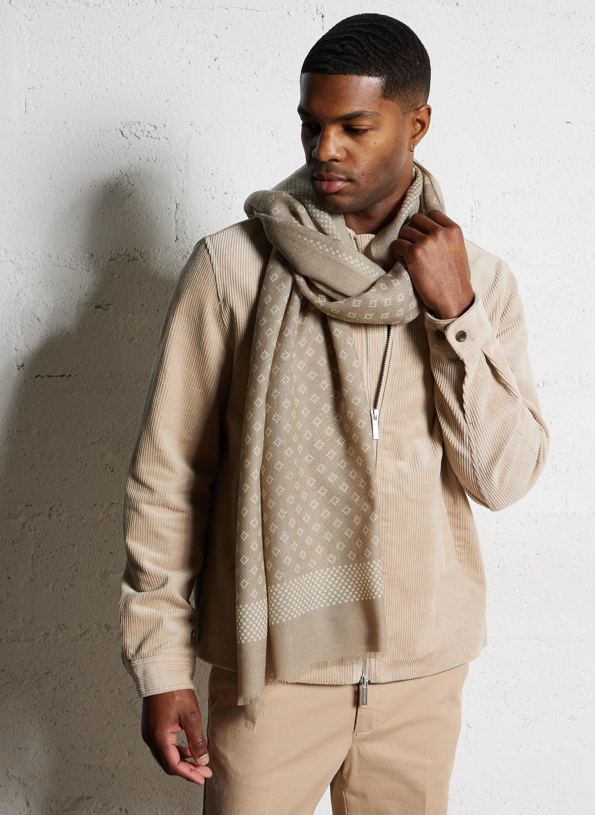 BOMBAY - Echarpe imprimée en laine| Beige