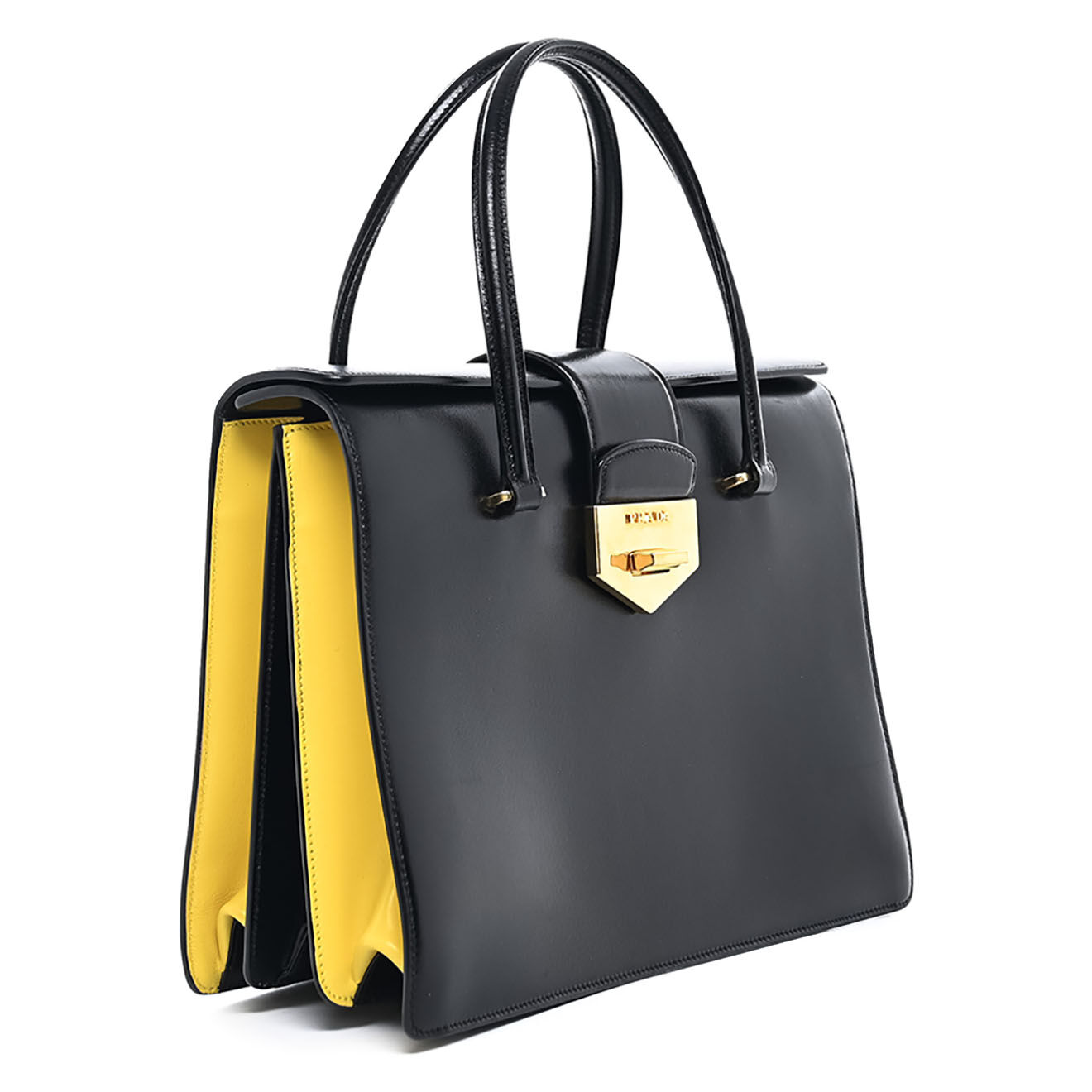 Prada Sac à main Cartable en Cuir noir - Très bon état - L.28 cm