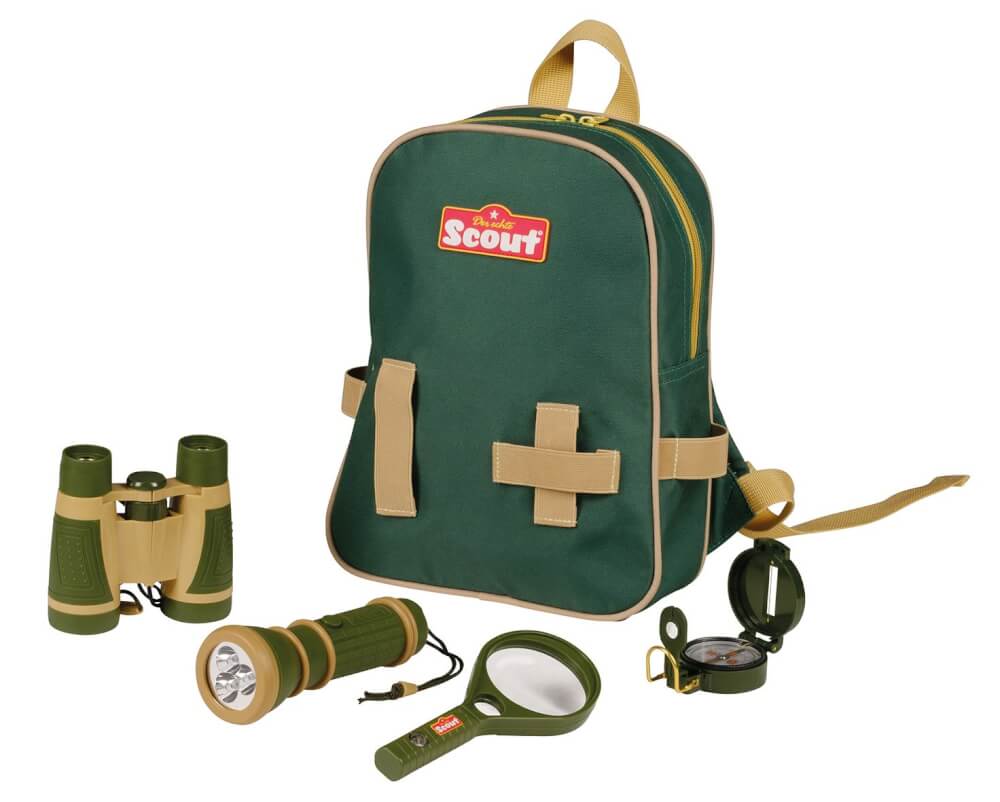 SCOUT Entdecker-Rucksack, 5-teilig, inklusive Lupe, Taschenlampe, Fernglas und Kompass