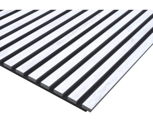 Akoestisch paneel met PES-vilt en MDF-folie afwerking, vintage structuur, wit, 1195 x 572,5 x 19 mm