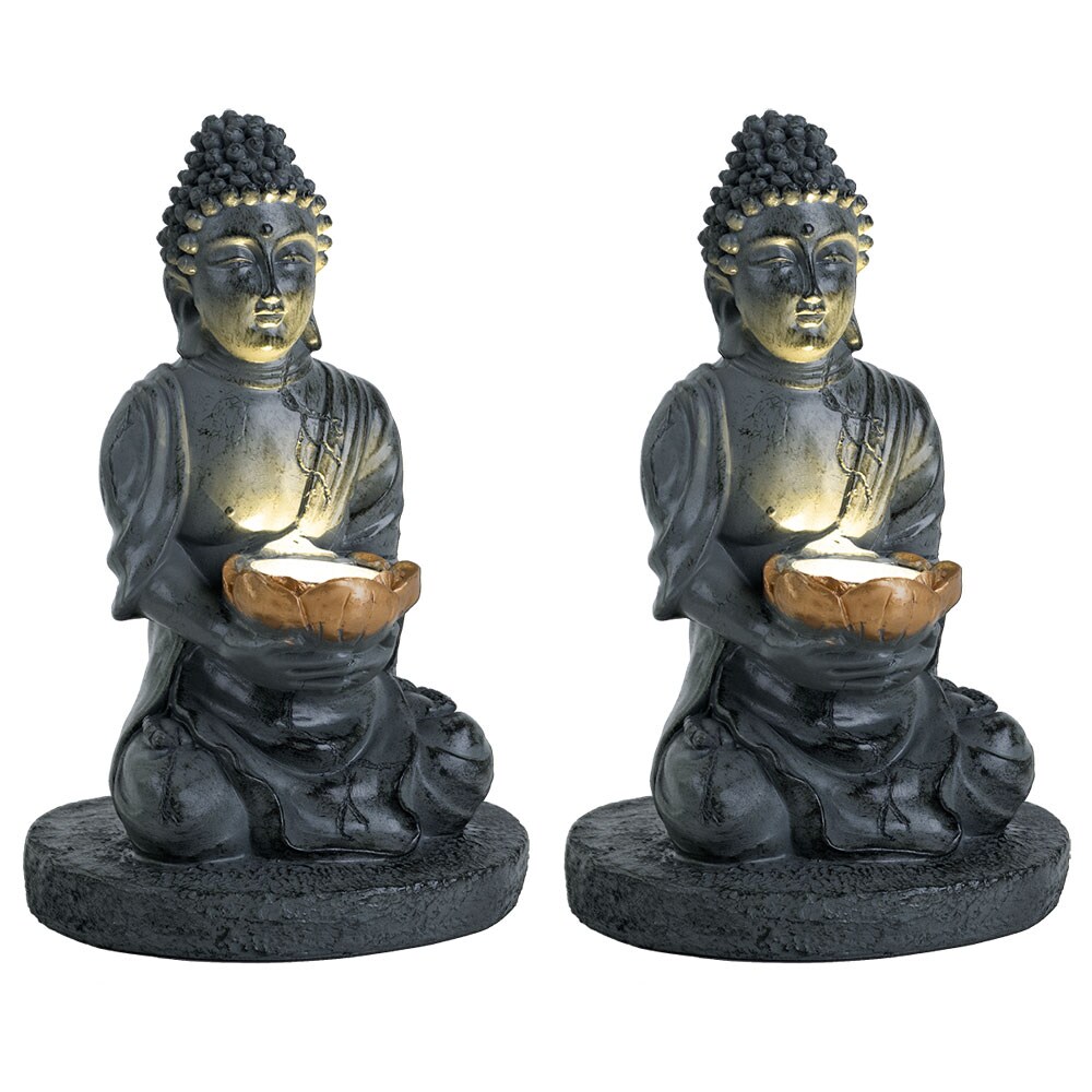 2er Set LED Solarleuchte BUDDHA in grau