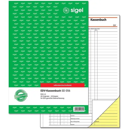Sigel Kassenbuch EDV A4, 2x40 Blatt, selbstdurchschreibend