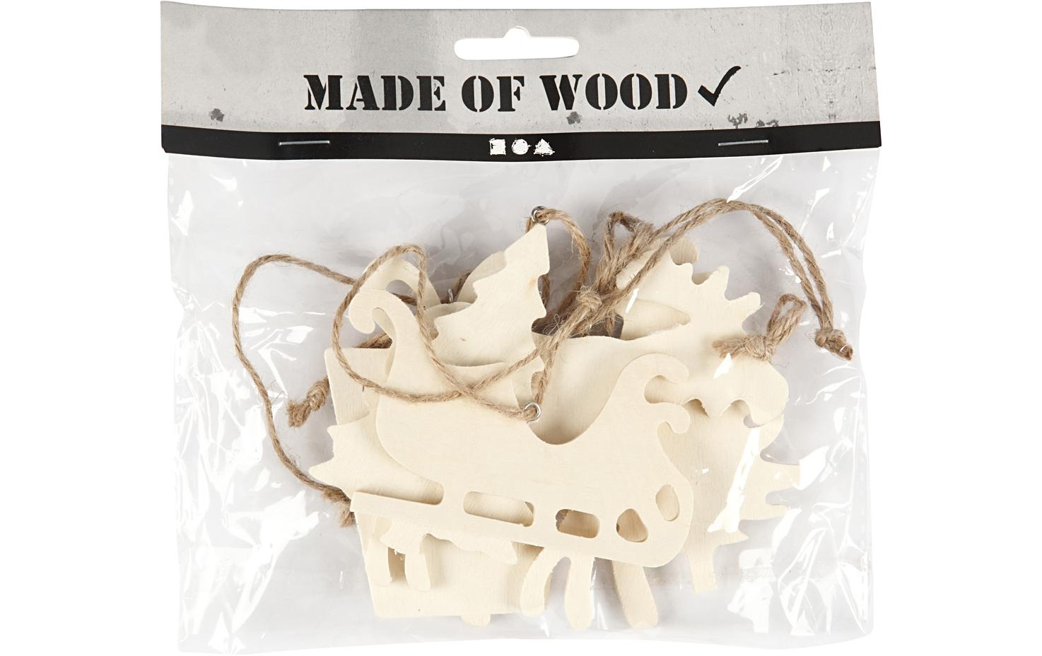 Deko Weihnachtsanhänger aus Sperrholz 7 - 9 cm, 6 StückWeihnachtsaufhänger