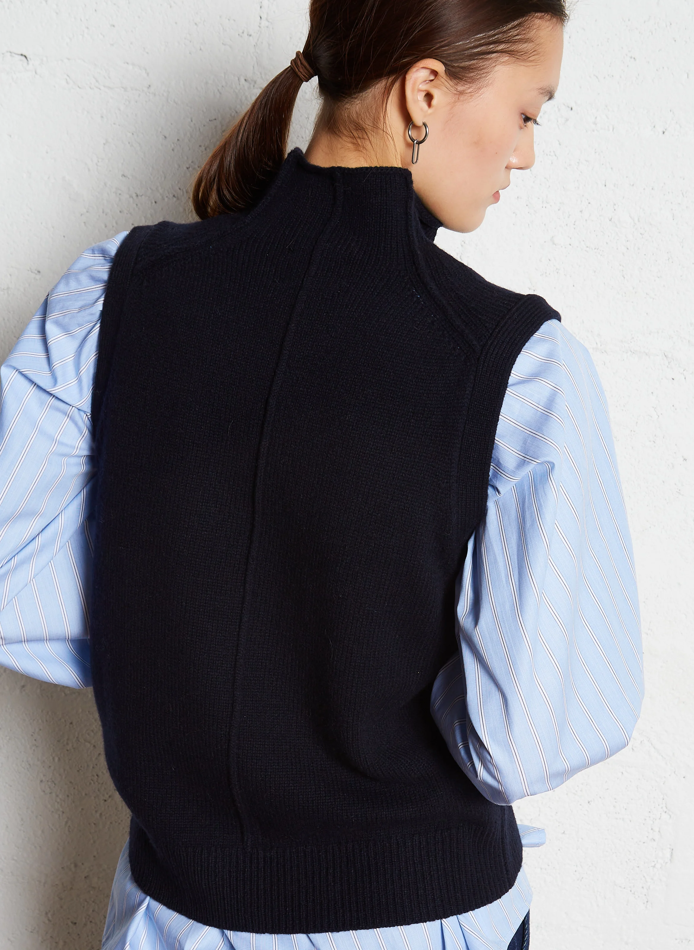 CANDICE - Top col montant en laine| Bleu