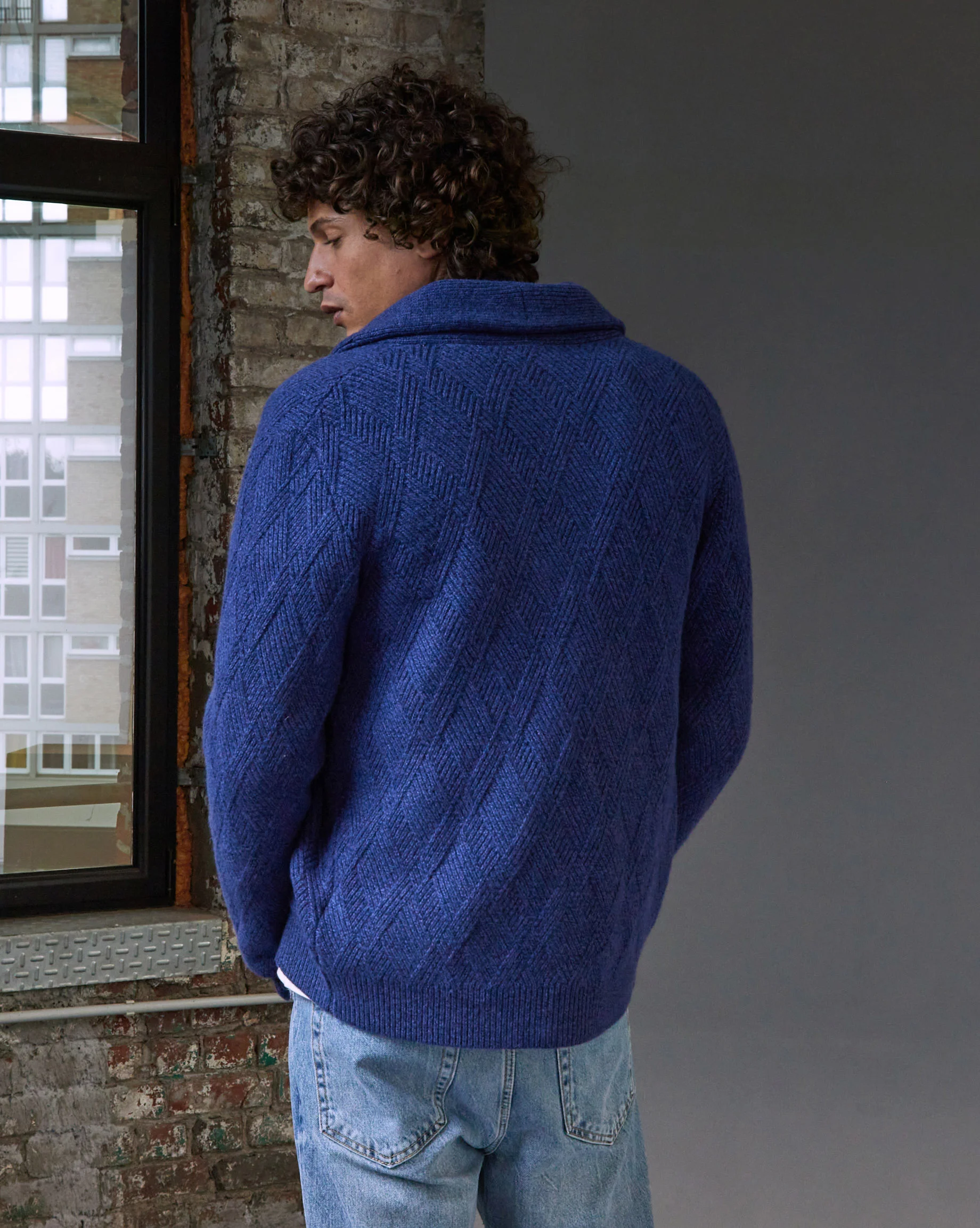 Veste col châle en laine mélangée | Bleu