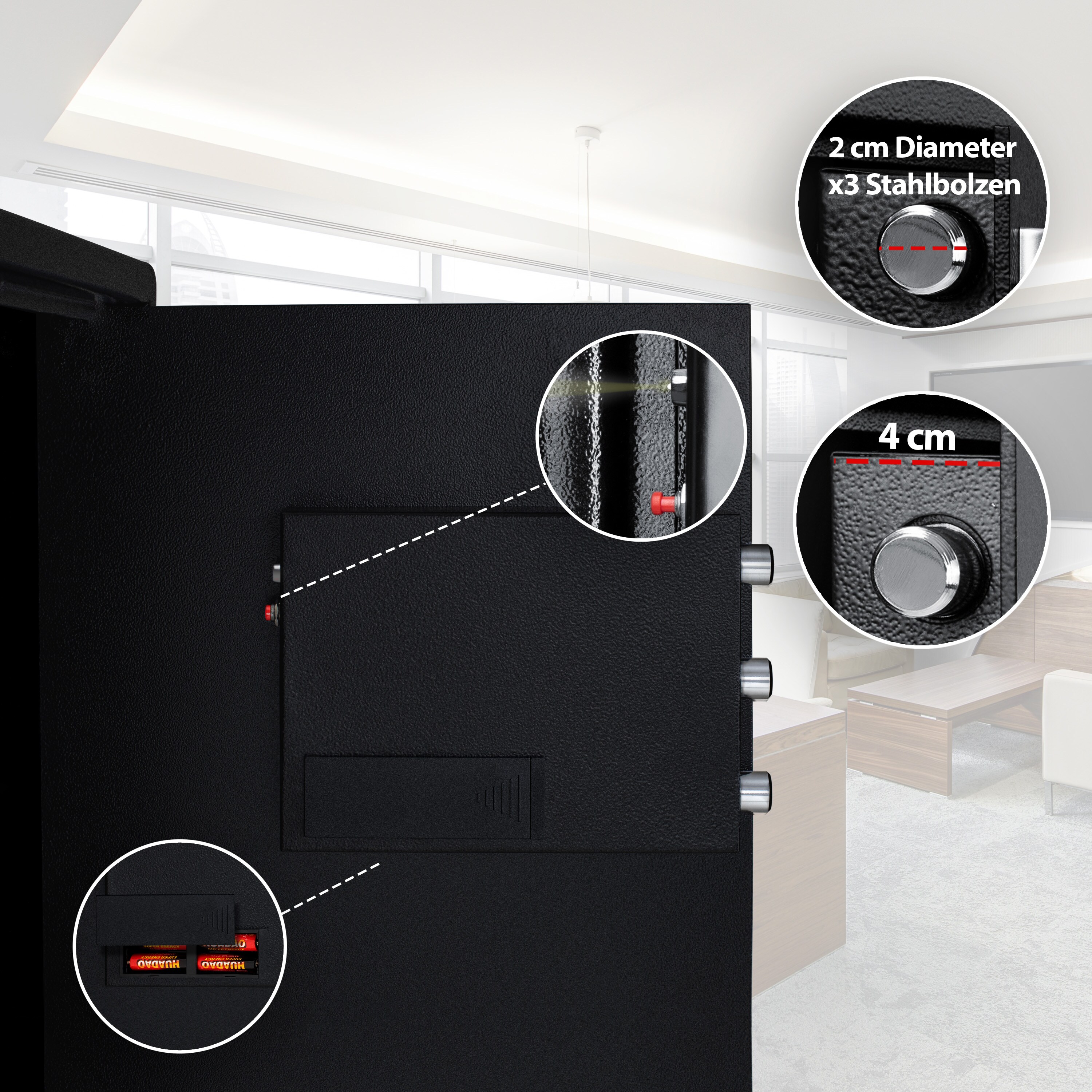 KESSER® Elektr. Tresor | Inkl. Batteriebox | Elektronischer Safe | 3x Doppelbolzenverriegelung | Boden Wandtresor | Möbeltresor | Innenbeleuchtung | Panzerschrank Zahlenschloss