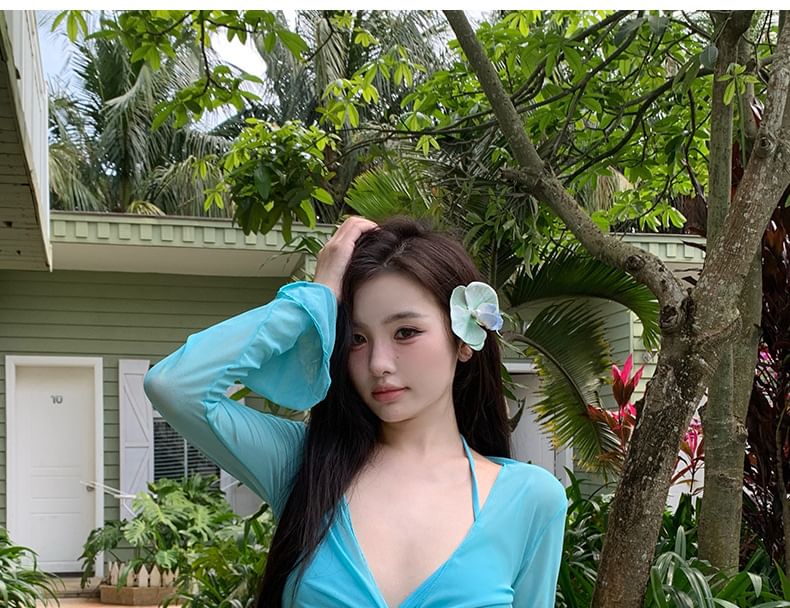 Hipper - Set: Halter Bikini Top + Broekje + Lange Mouwen Cover Up + Rok