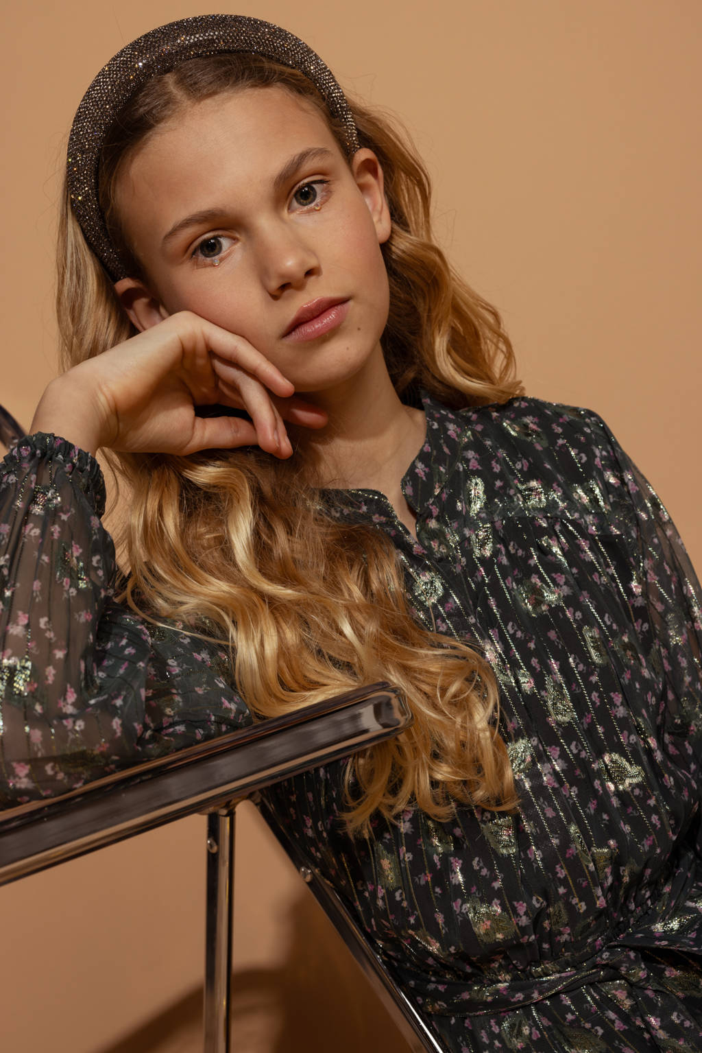 AI&KO jurk met all over print en glitters groen