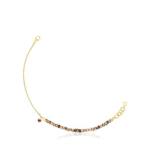 Pulseira Cool Joy Dourada com Quartzo Fumê e Rodolita