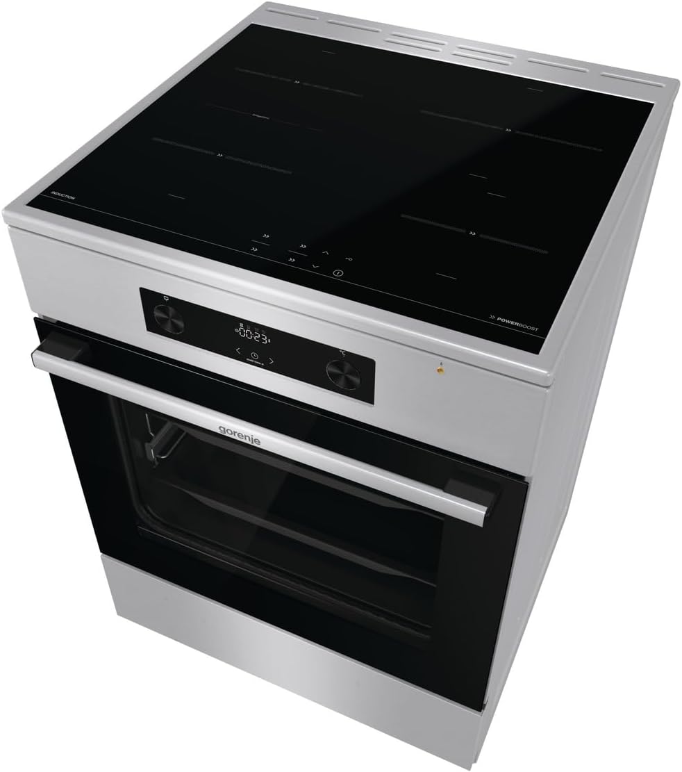Gorenje GEIT6C60XPG Elektro Standherd mit Induktionskochfeld / 60 cm / 71 Liter/AirFry/Kindersicherung/GentleClose/AquaClean/BridgeZone/PowerBoost/edelstahl